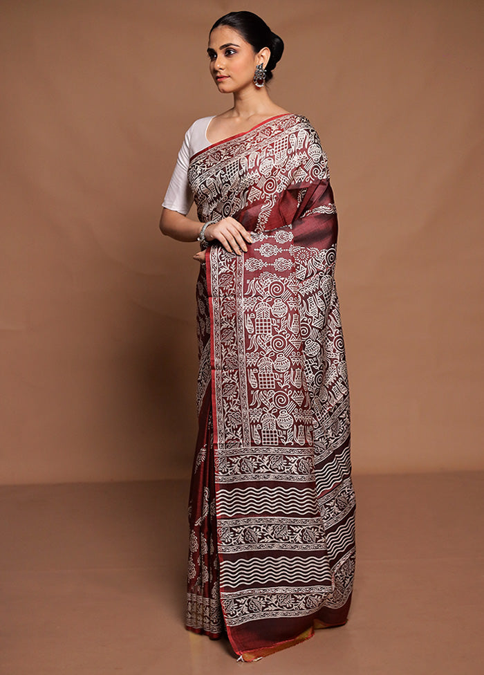 Maroon Pure Bishnupuri Silk Saree Without Blouse Piece