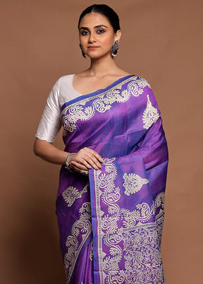 Purple Pure Bishnupuri Silk Saree Without Blouse Piece