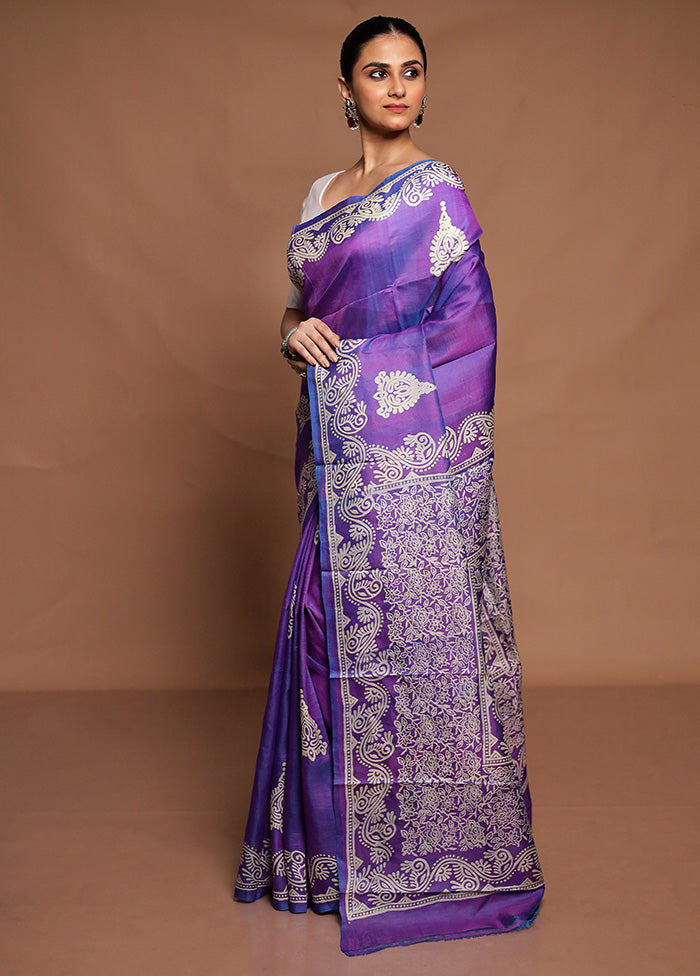 Purple Pure Bishnupuri Silk Saree Without Blouse Piece