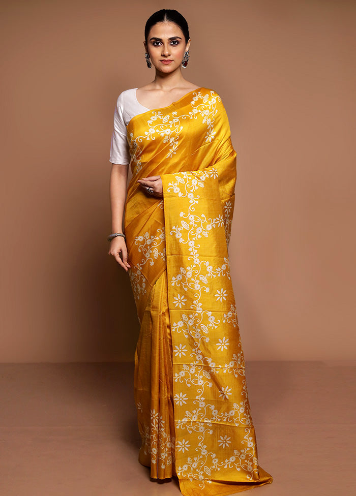 Yellow Pure Bishnupuri Silk Saree Without Blouse Piece