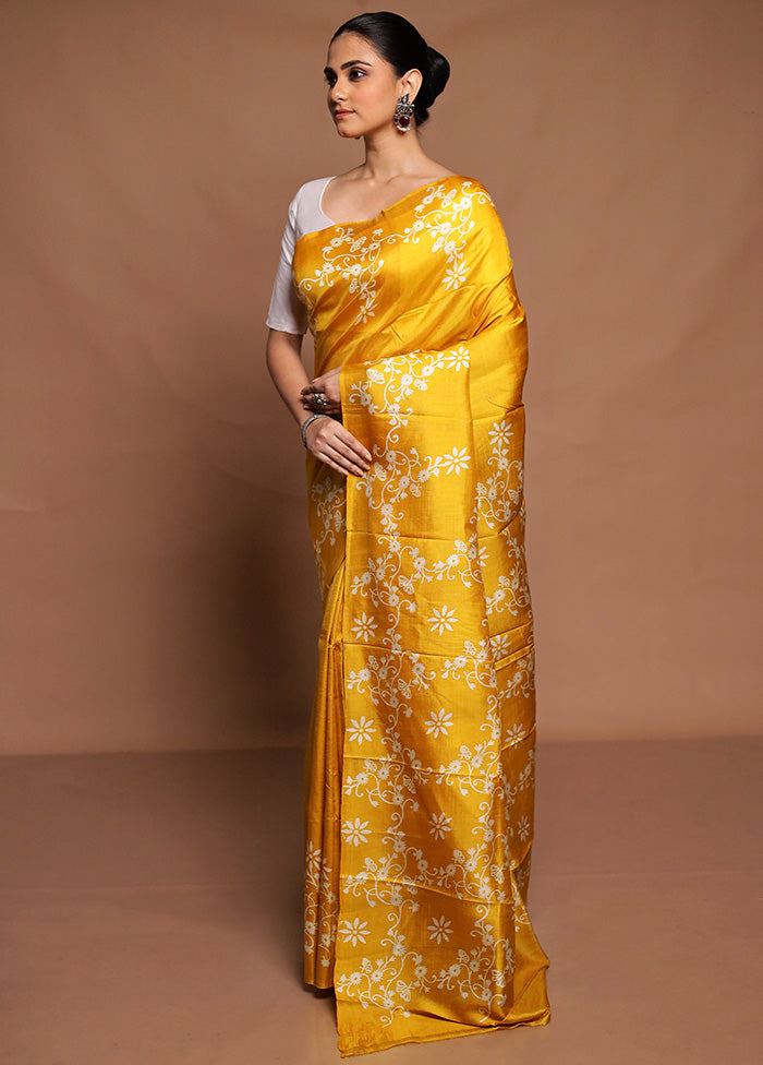 Yellow Pure Bishnupuri Silk Saree Without Blouse Piece