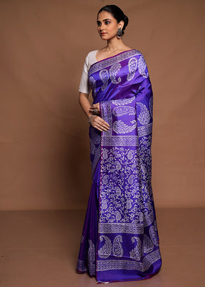 Purple Pure Bishnupuri Silk Saree Without Blouse Piece