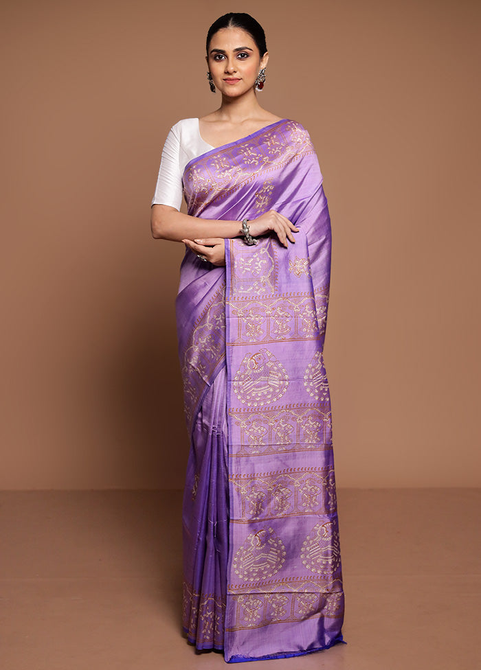 Purple Pure Bishnupuri Silk Saree Without Blouse Piece