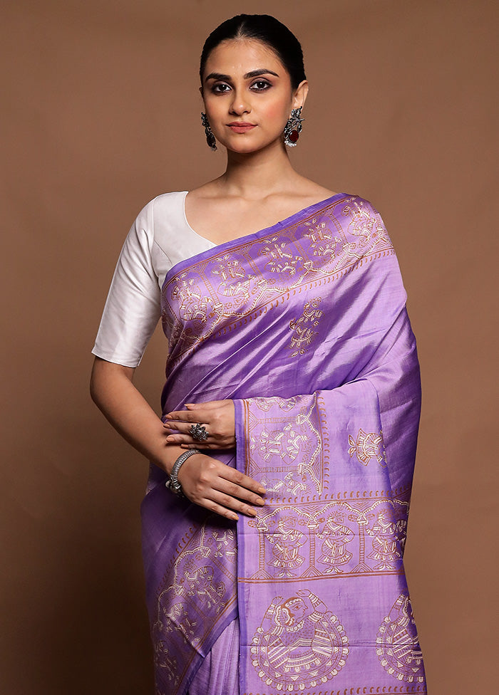 Purple Pure Bishnupuri Silk Saree Without Blouse Piece