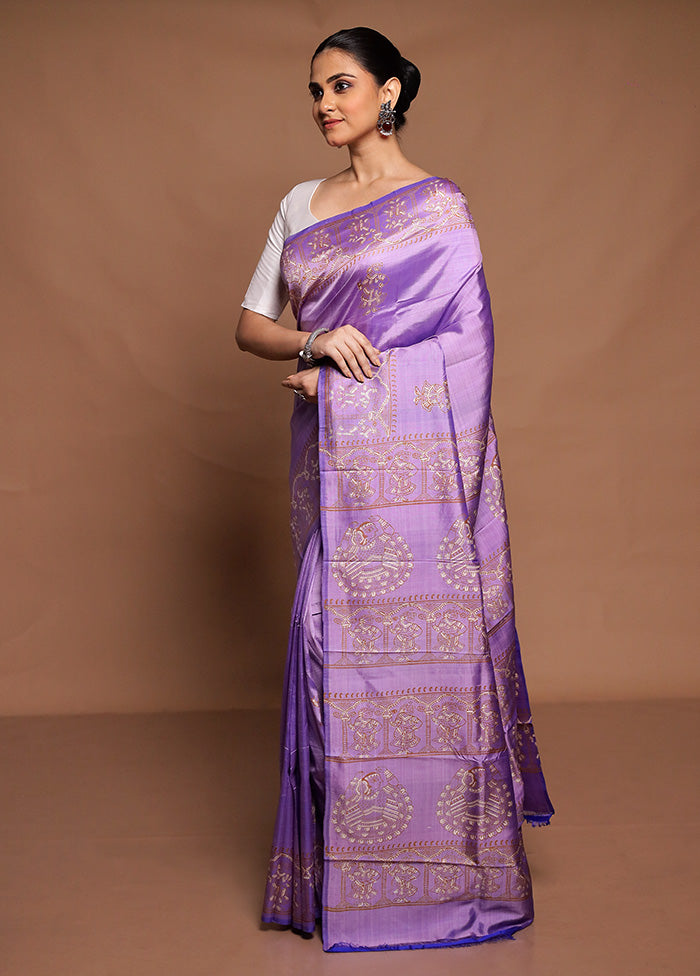 Purple Pure Bishnupuri Silk Saree Without Blouse Piece