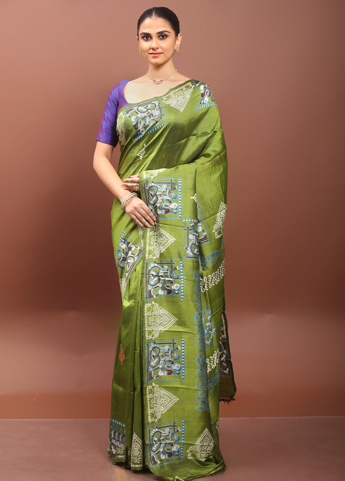 Green Pure Bishnupuri Silk Saree Without Blouse Piece