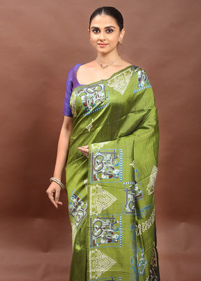 Green Pure Bishnupuri Silk Saree Without Blouse Piece