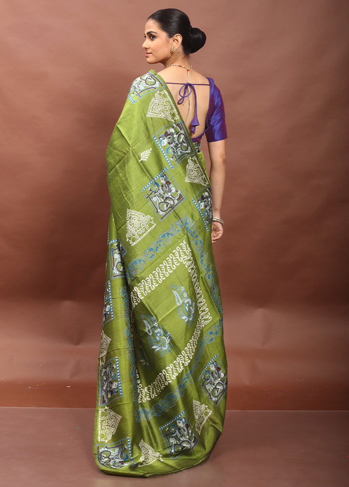 Green Pure Bishnupuri Silk Saree Without Blouse Piece