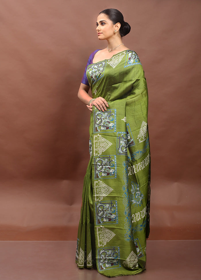 Green Pure Bishnupuri Silk Saree Without Blouse Piece