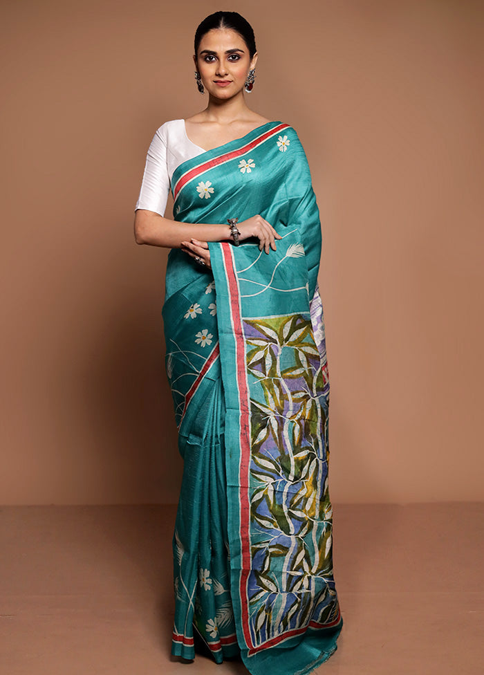 Green Printed Pure Silk Saree Without Blouse Piece