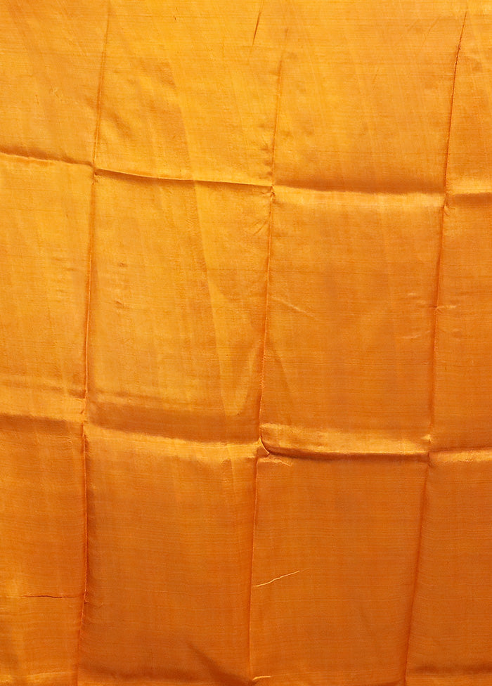 Yellow Printed Pure Silk Saree Without Blouse Piece