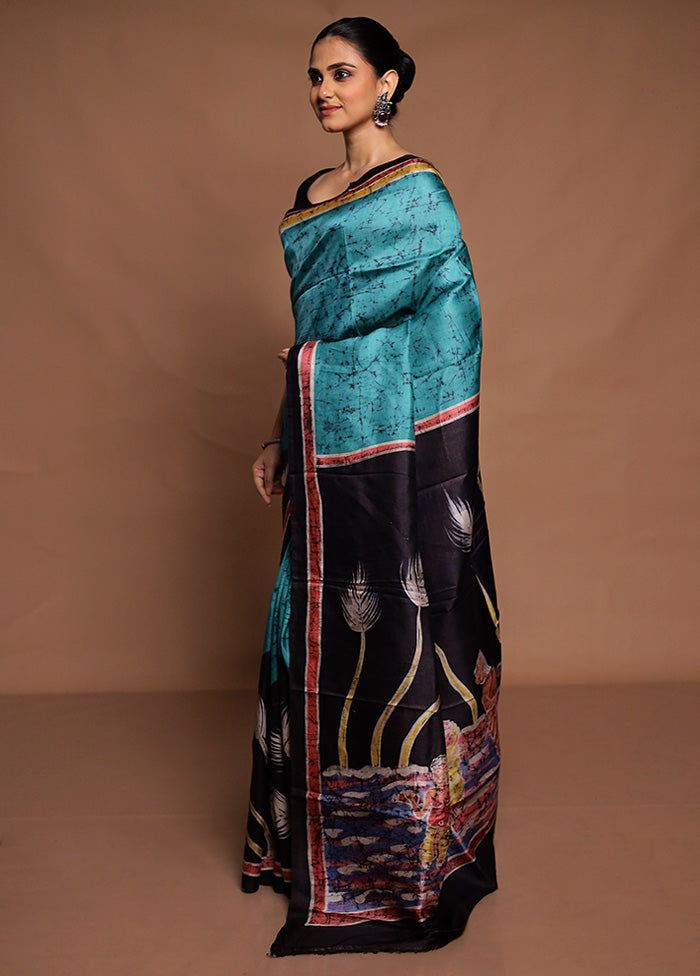 Green Printed Pure Silk Saree Without Blouse Piece