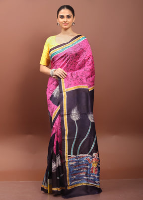 Pink Printed Pure Silk Saree Without Blouse Piece