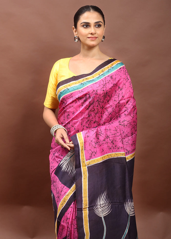 Pink Printed Pure Silk Saree Without Blouse Piece