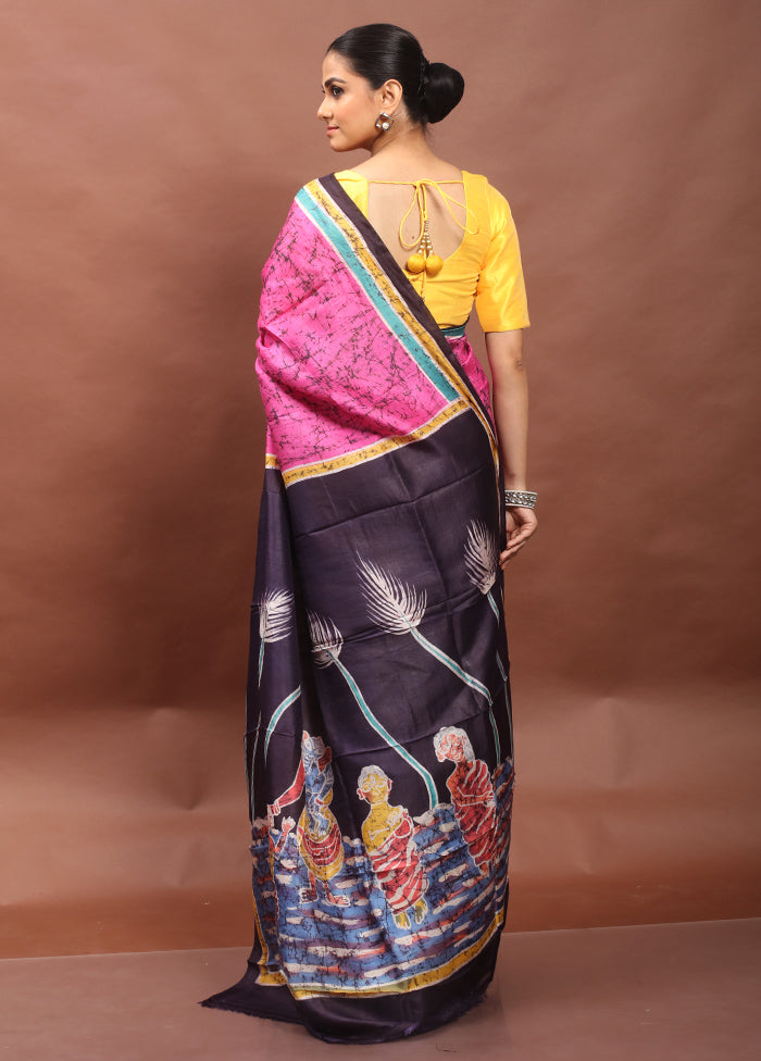 Pink Printed Pure Silk Saree Without Blouse Piece