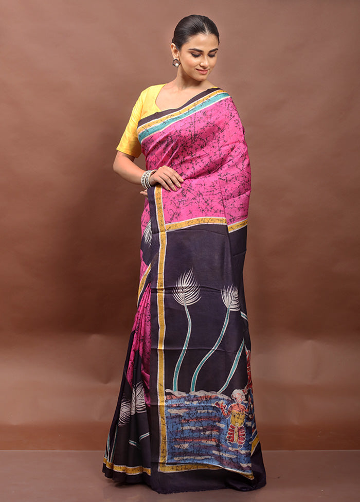 Pink Printed Pure Silk Saree Without Blouse Piece