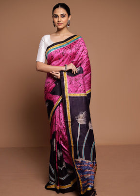 Pink Printed Pure Silk Saree Without Blouse Piece