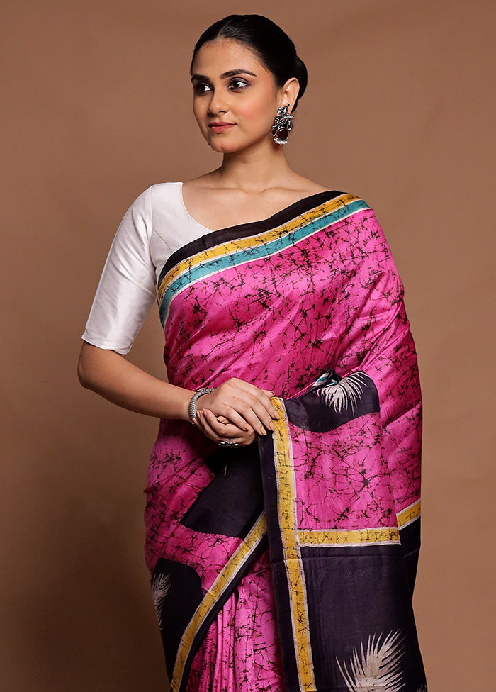 Pink Printed Pure Silk Saree Without Blouse Piece