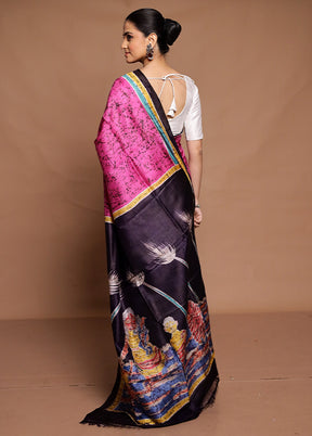 Pink Printed Pure Silk Saree Without Blouse Piece