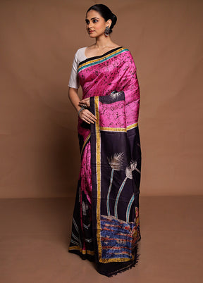 Pink Printed Pure Silk Saree Without Blouse Piece