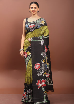 Black Printed Pure Silk Saree Without Blouse Piece
