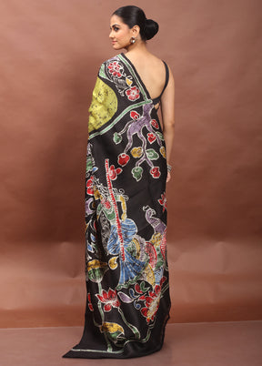Black Printed Pure Silk Saree Without Blouse Piece