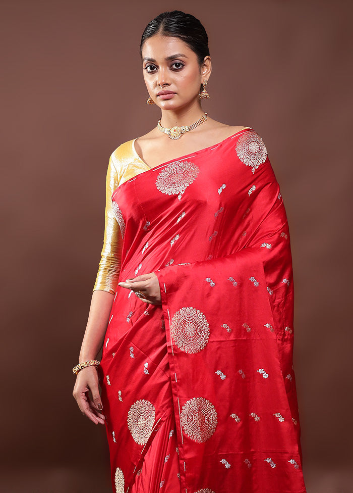 Red Dupion Silk Saree With Blouse Piece