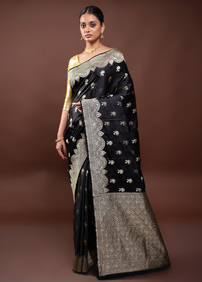 Black Dupion Silk Saree With Blouse Piece