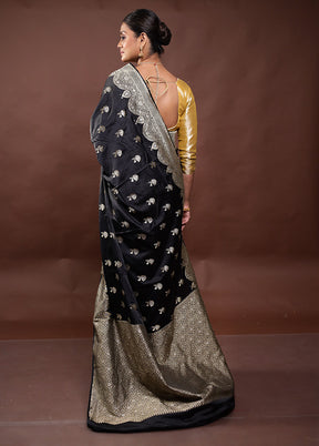 Black Dupion Silk Saree With Blouse Piece