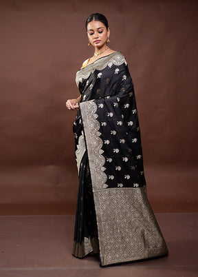 Black Dupion Silk Saree With Blouse Piece