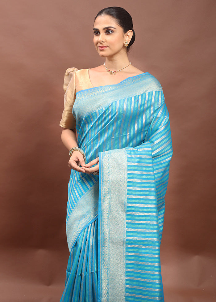 Blue Kora Silk Saree With Blouse Piece