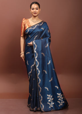 Blue Banarasi Silk Saree With Blouse Piece