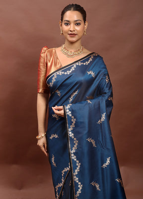 Blue Banarasi Silk Saree With Blouse Piece