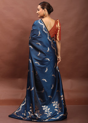 Blue Banarasi Silk Saree With Blouse Piece