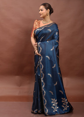 Blue Banarasi Silk Saree With Blouse Piece