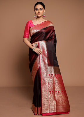 Maroon Banarasi Silk Saree With Blouse Piece