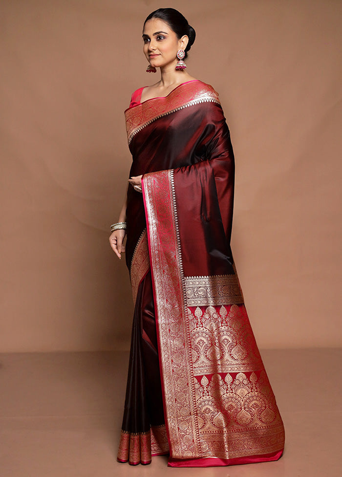 Maroon Banarasi Silk Saree With Blouse Piece