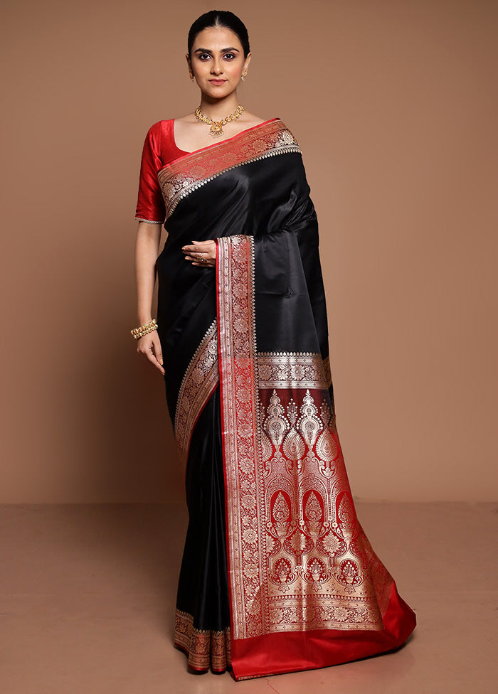 Black Banarasi Silk Saree With Blouse Piece