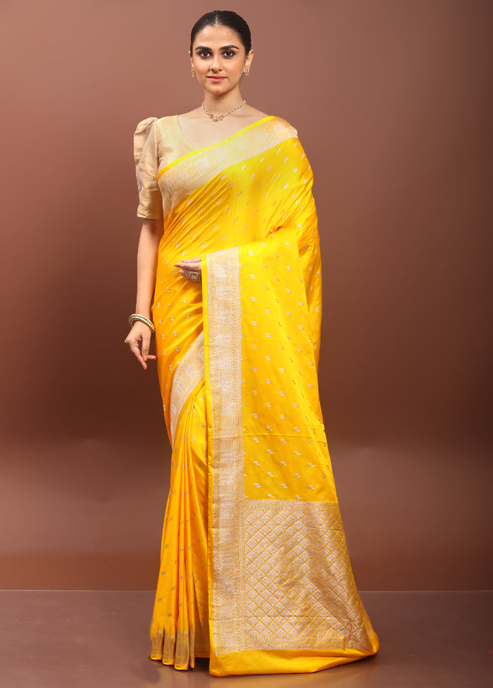 Yellow Katan Silk Saree With Blouse Piece