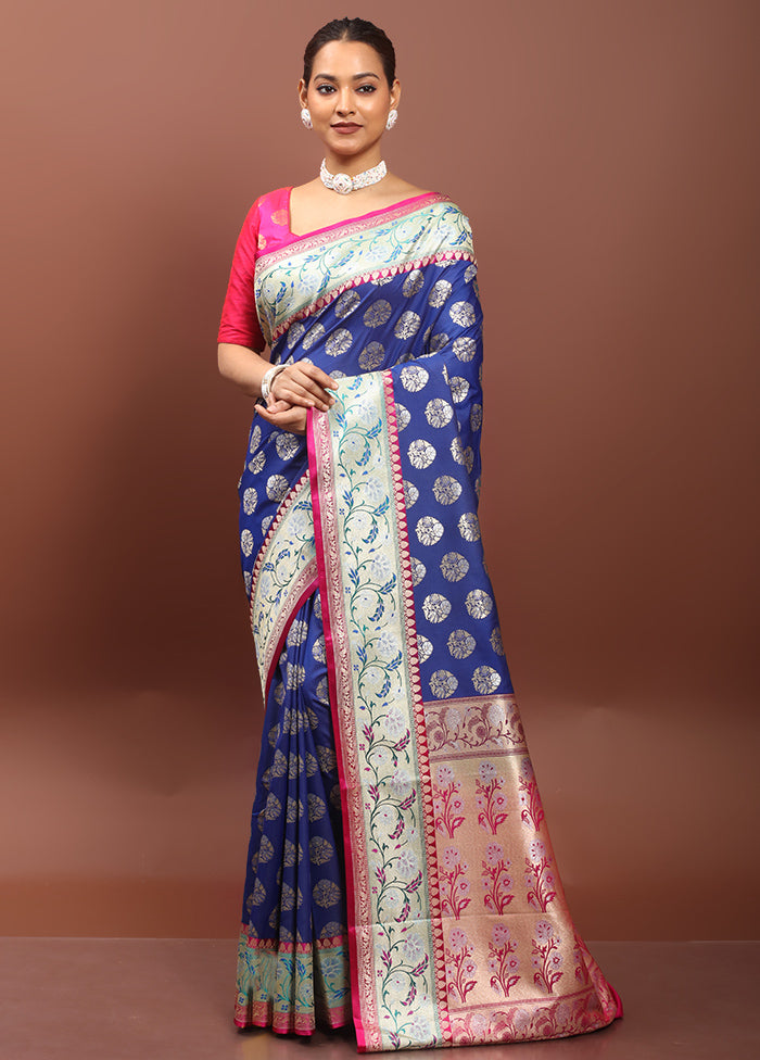 Blue Uppada Silk Saree With Blouse Piece