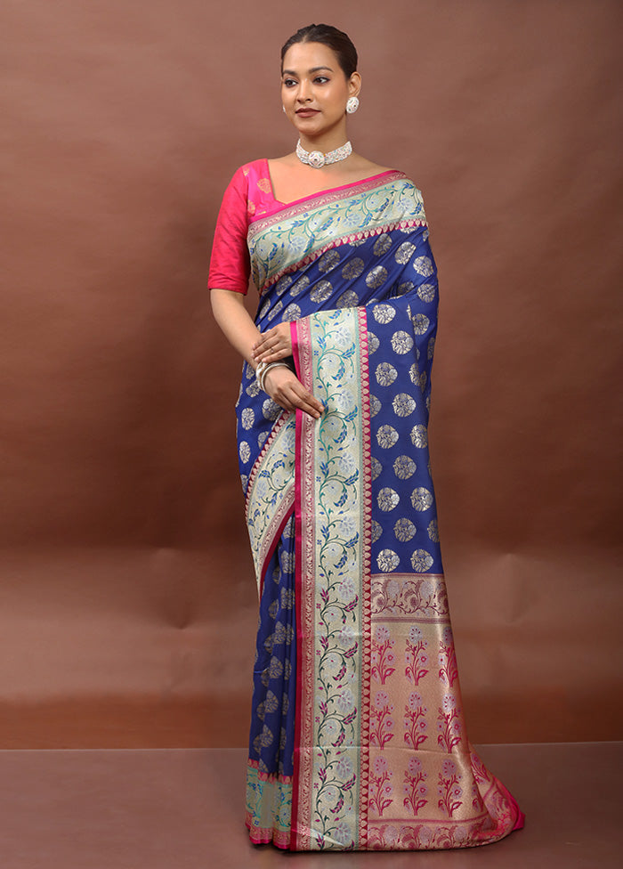 Blue Uppada Silk Saree With Blouse Piece