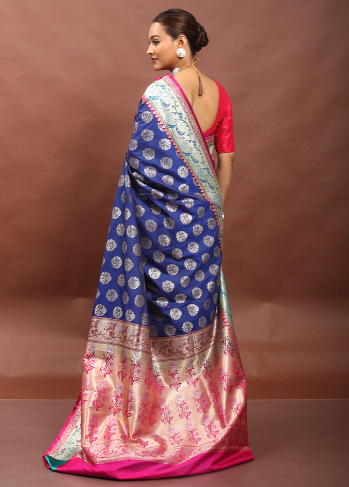 Blue Uppada Silk Saree With Blouse Piece