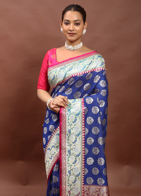 Blue Uppada Silk Saree With Blouse Piece