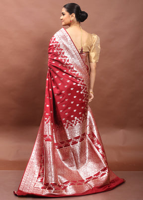 Maroon Banarasi Silk Saree With Blouse Piece