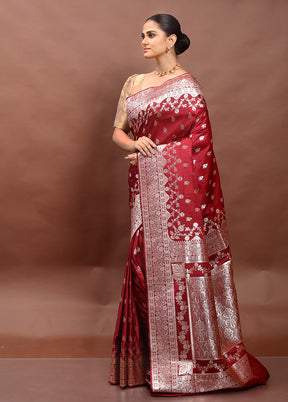 Maroon Banarasi Silk Saree With Blouse Piece