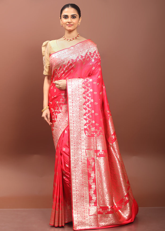 Pink Banarasi Silk Saree With Blouse Piece