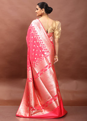 Pink Banarasi Silk Saree With Blouse Piece