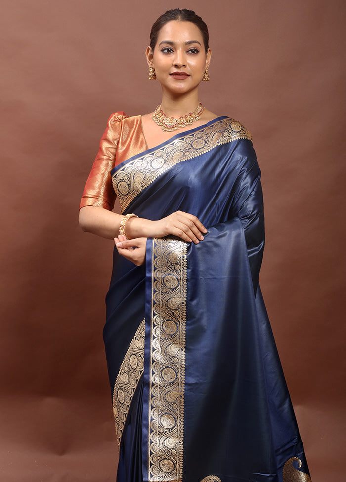 Blue Banarasi Silk Saree With Blouse Piece