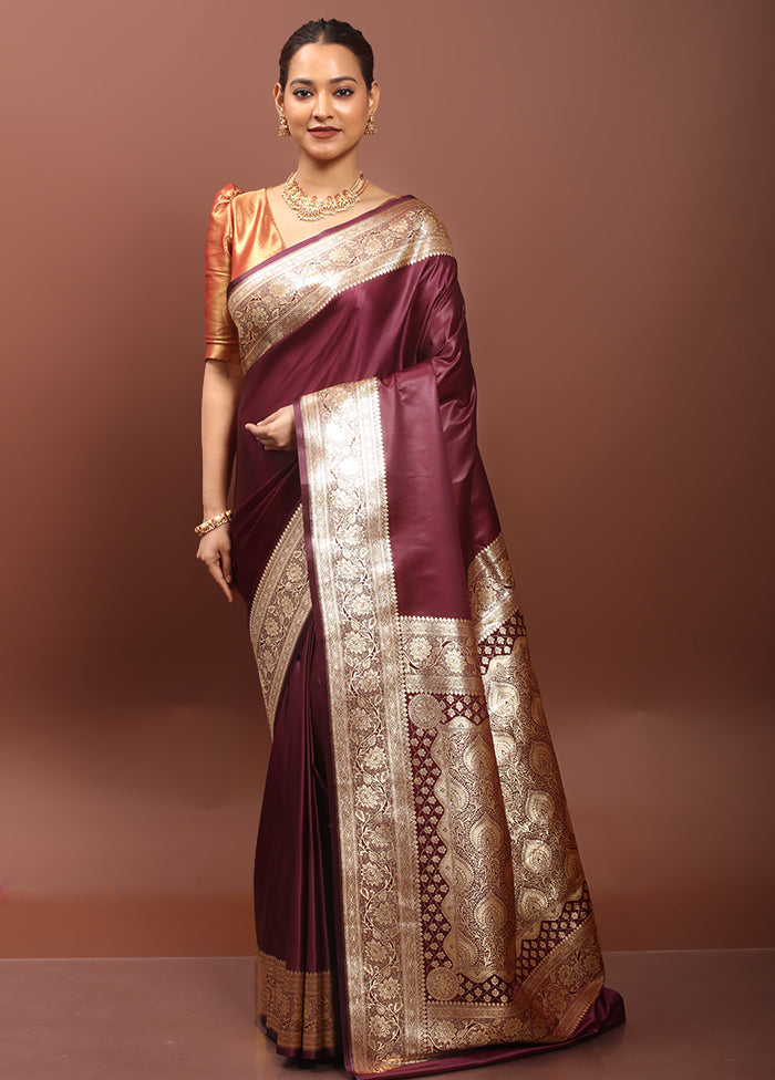 Maroon Banarasi Silk Saree With Blouse Piece