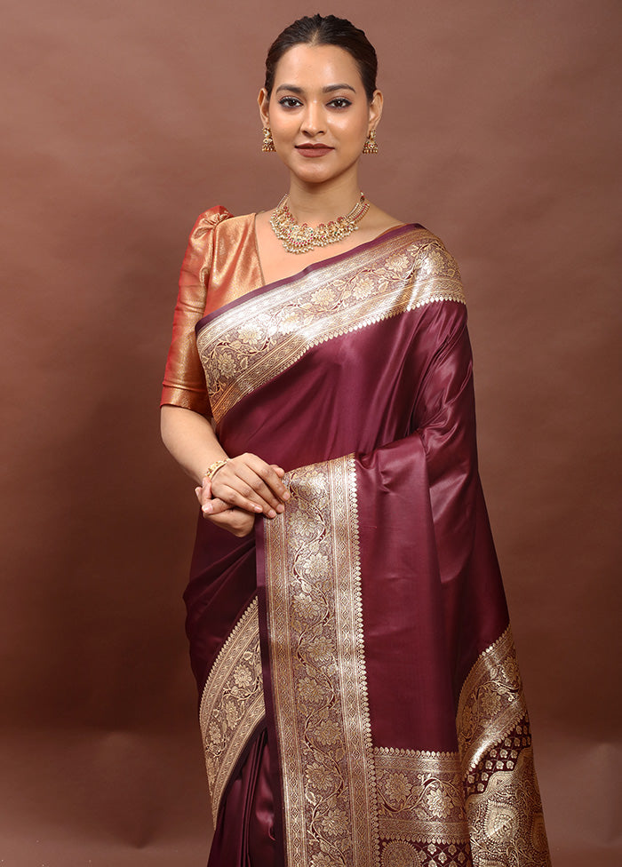 Maroon Banarasi Silk Saree With Blouse Piece